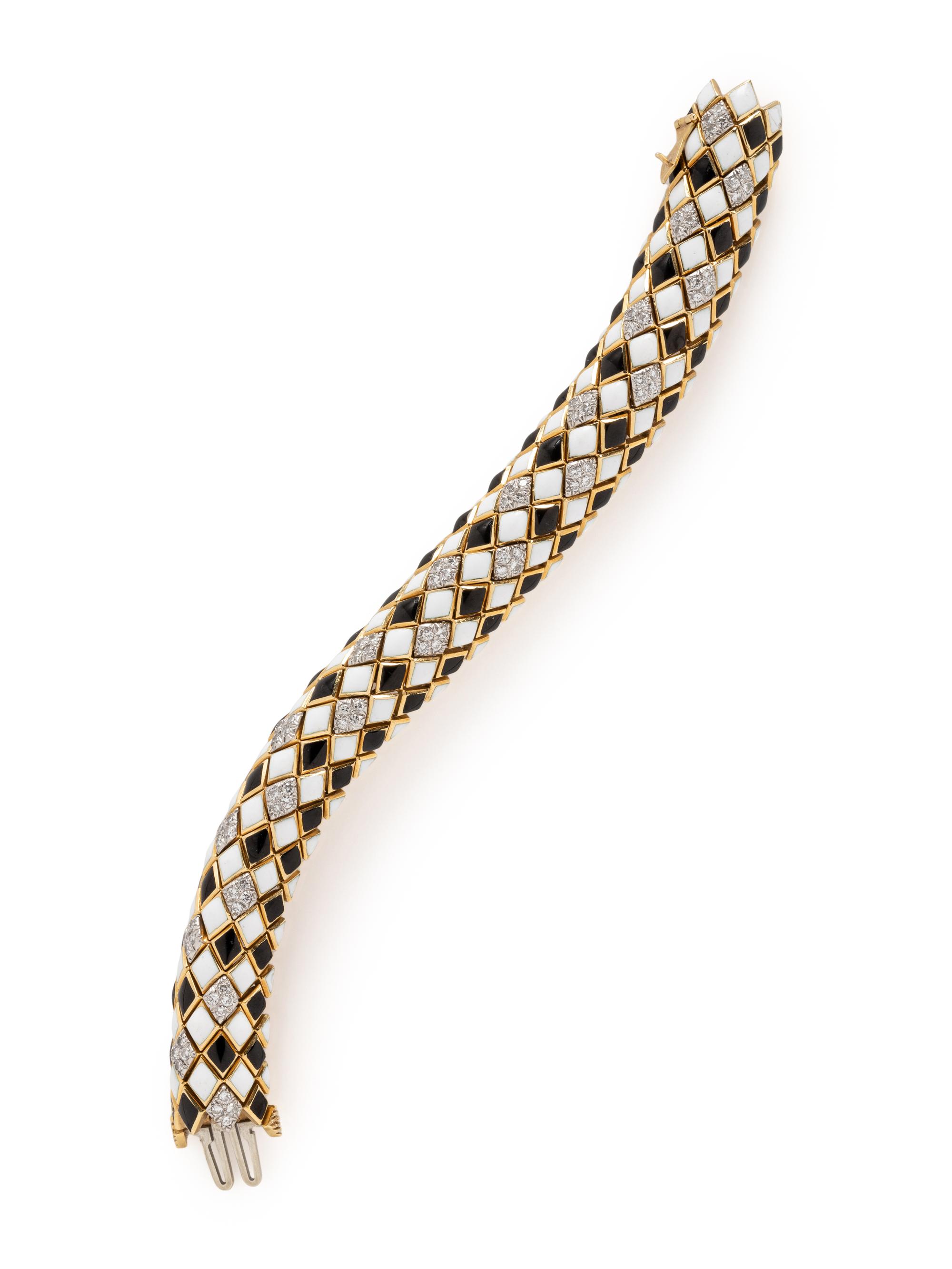 DAVID WEBB, ENAMEL AND DIAMOND 'HARLEQUIN' BRACELET