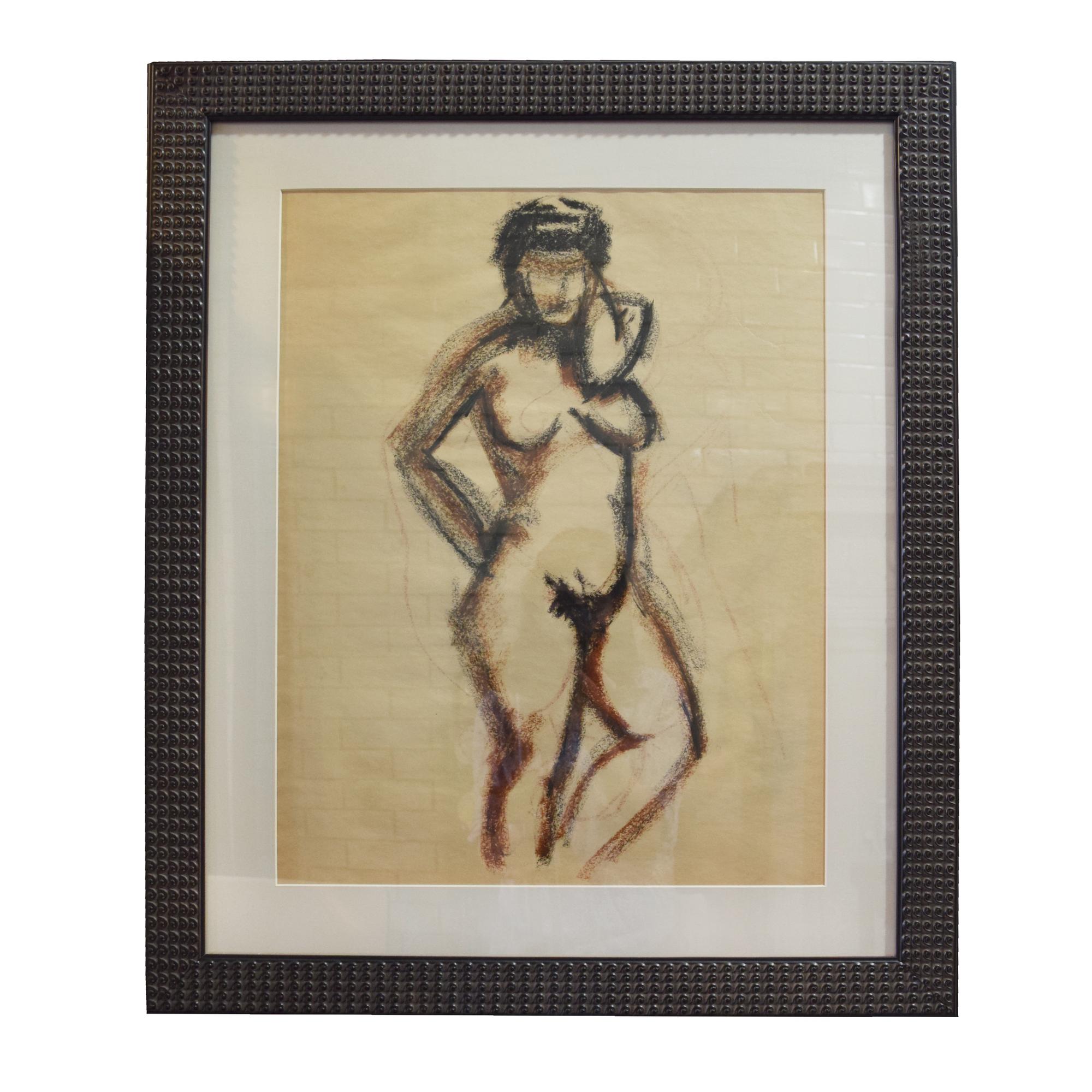 A Framed Pastel Figural Drawing 31.5" W x .5" D x 26.25" H — United States, 20th Century