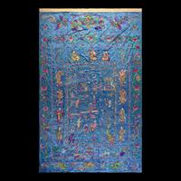 A Massive Chinese Blue Ground Embroidered Silk 'Immortals' Wall Panel, Late 19th/Early 20th Century 清晚期 藍緞地綉群仙祝壽圖挂賬
