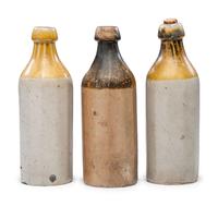 Three J. Viall Stoneware Beer Bottles