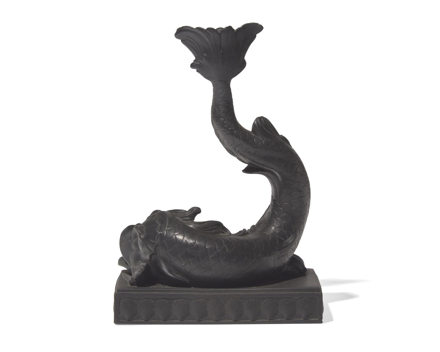 A Wedgwood Black Basalt Dolphin Candlestick