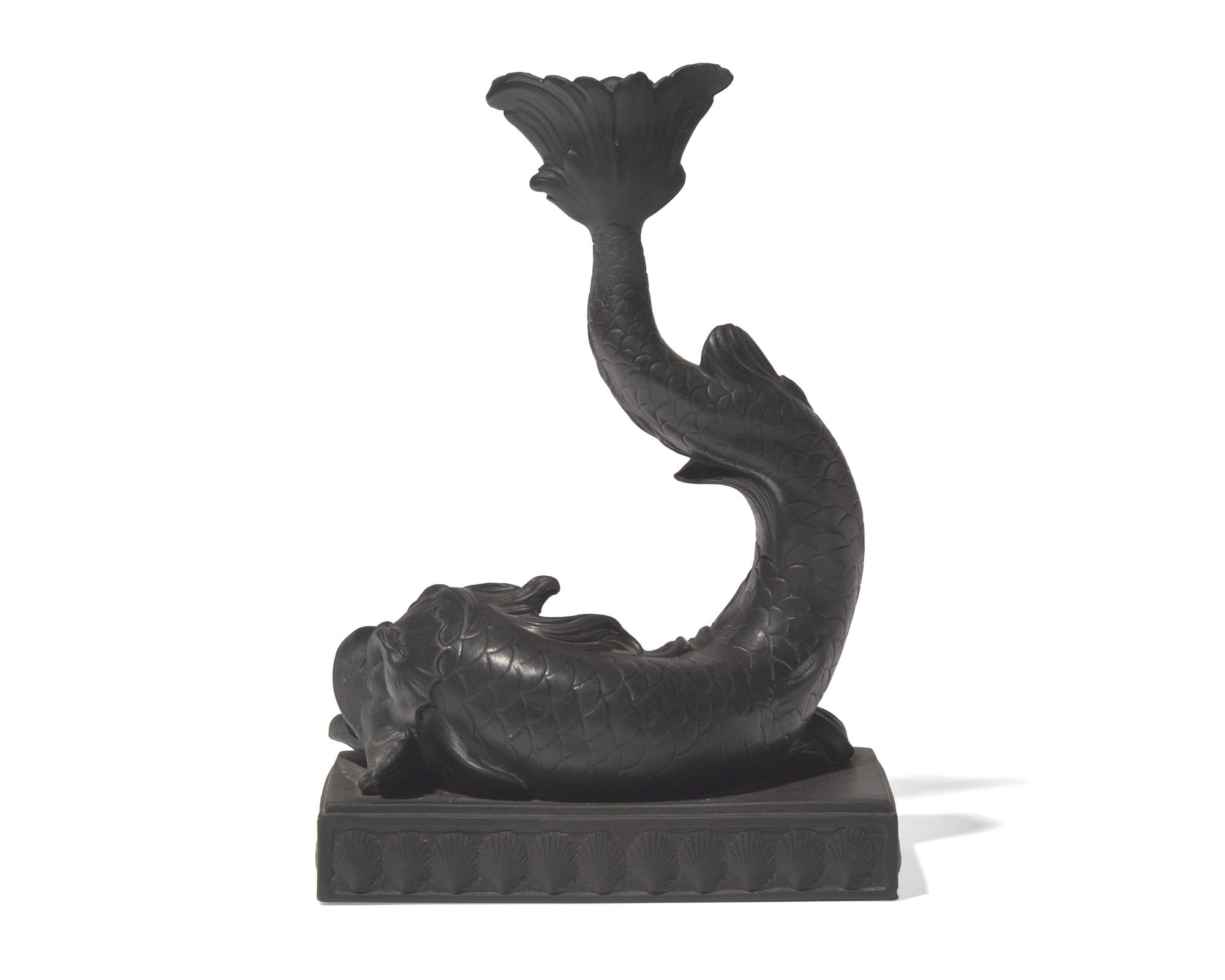 A Wedgwood Black Basalt Dolphin Candlestick