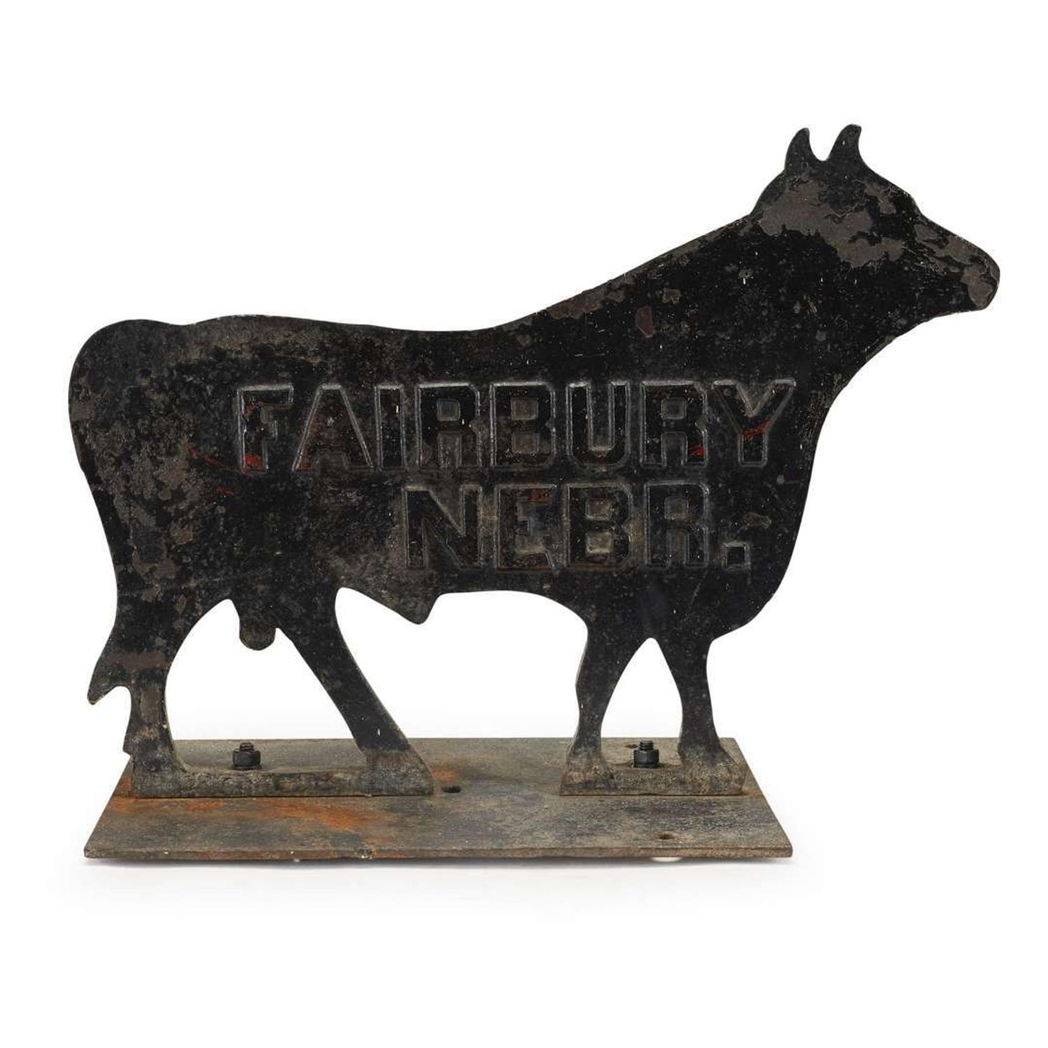 Painted cast iron "Fairbury Nebraska" bull windmill weight late 19th century