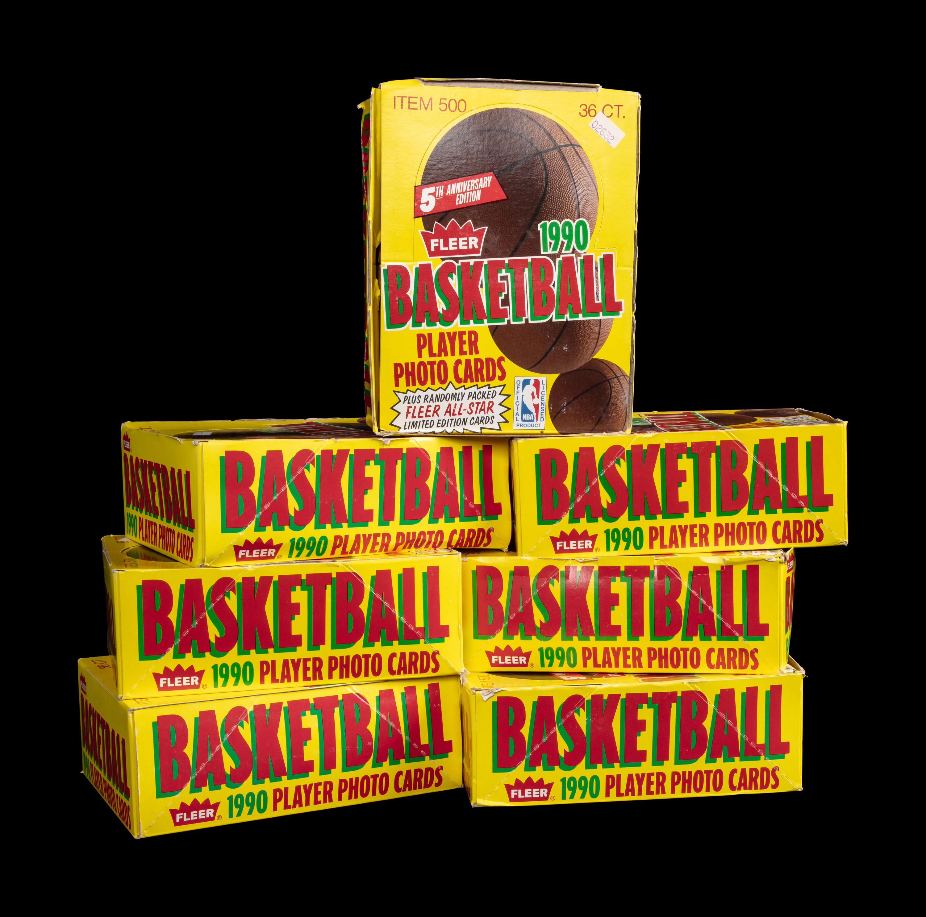 A Collection of Unopened 1990 Fleer Basketball Card Wax Boxes (x7)