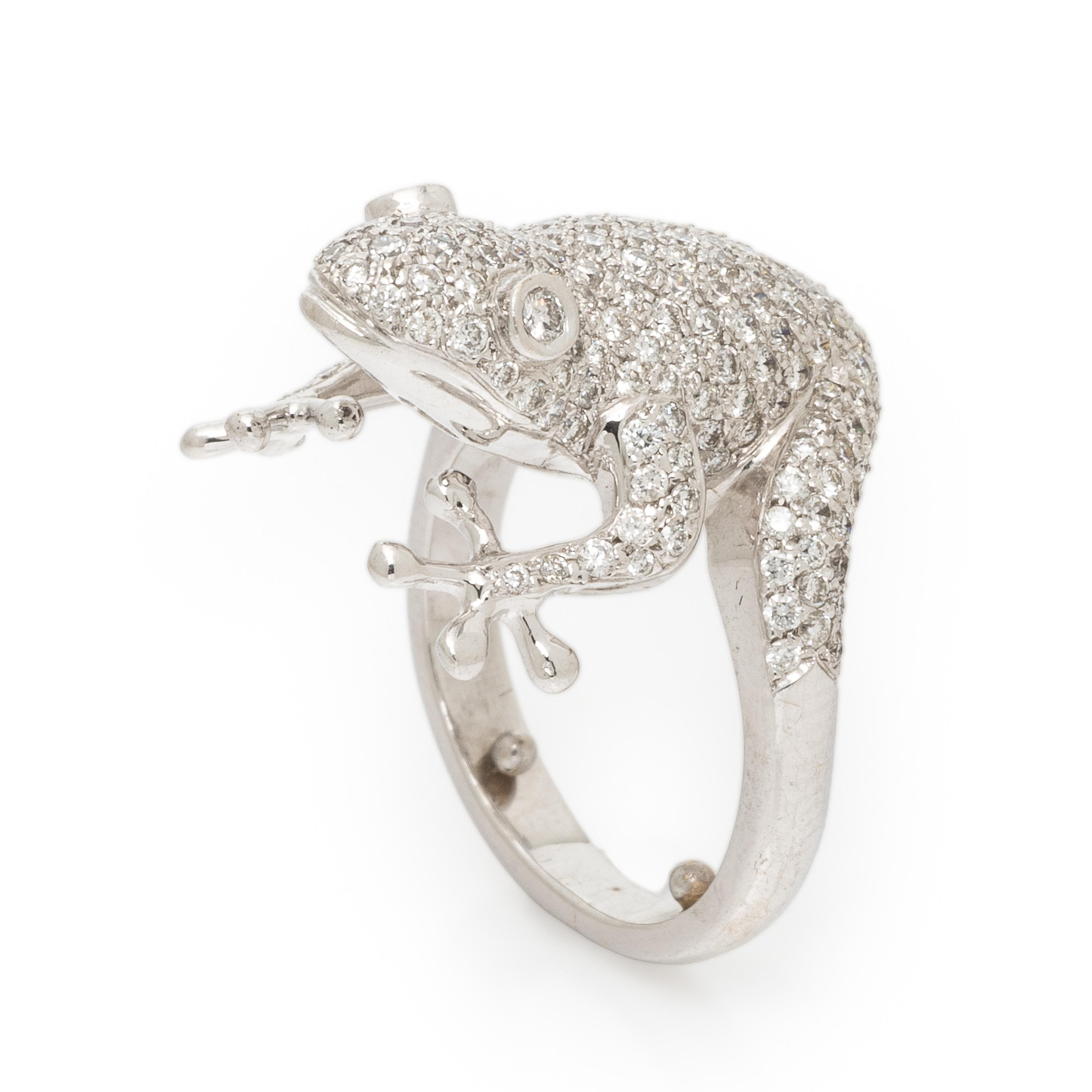 Diamond and White Gold Frog Ring