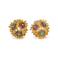 YELLOW GOLD, DIAMOND, AND MULTIGEM FLOWER EARRINGS