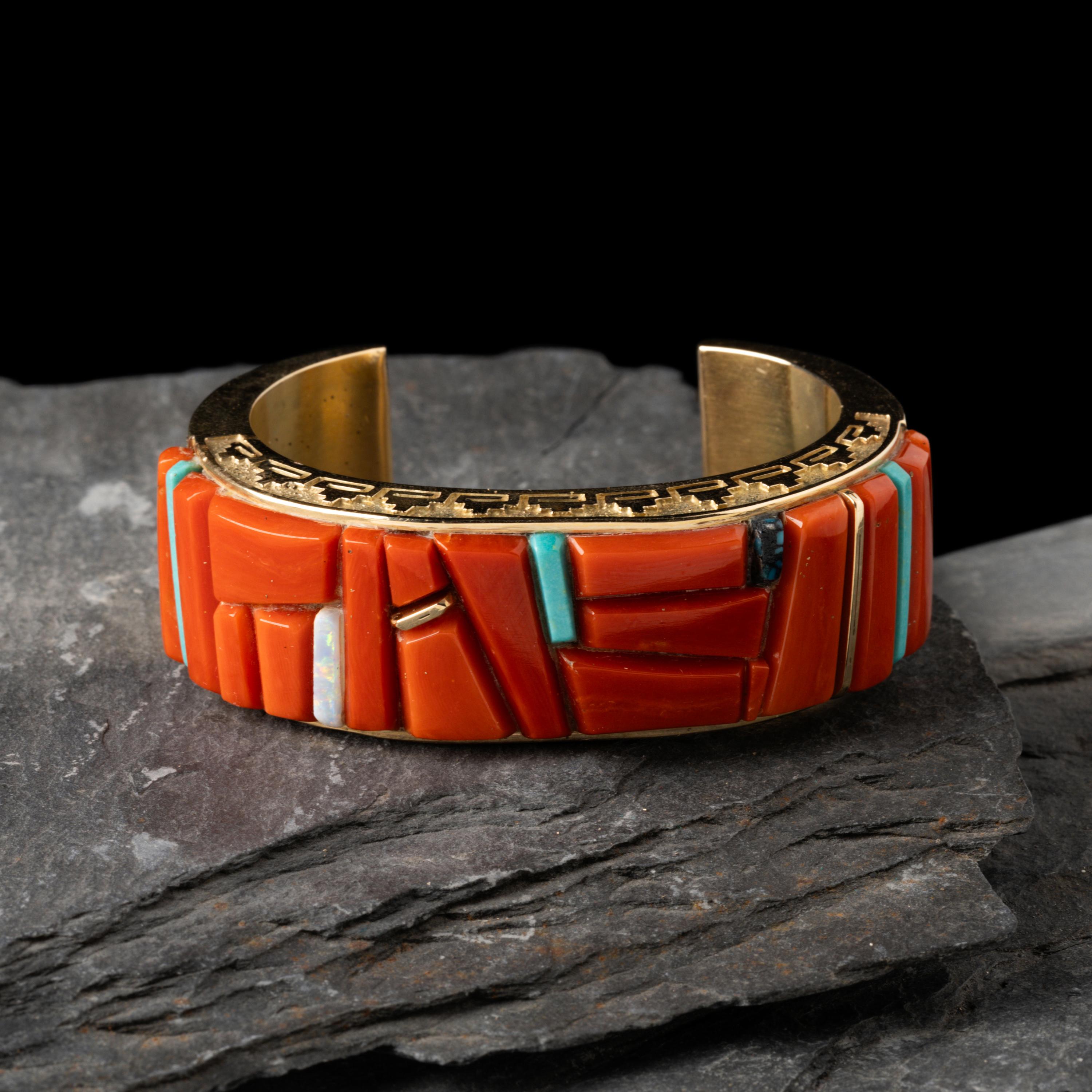 Abraham Begay (Diné, b. 1953) — 14k Gold and Cobblestone Inlay Cuff Bracelet