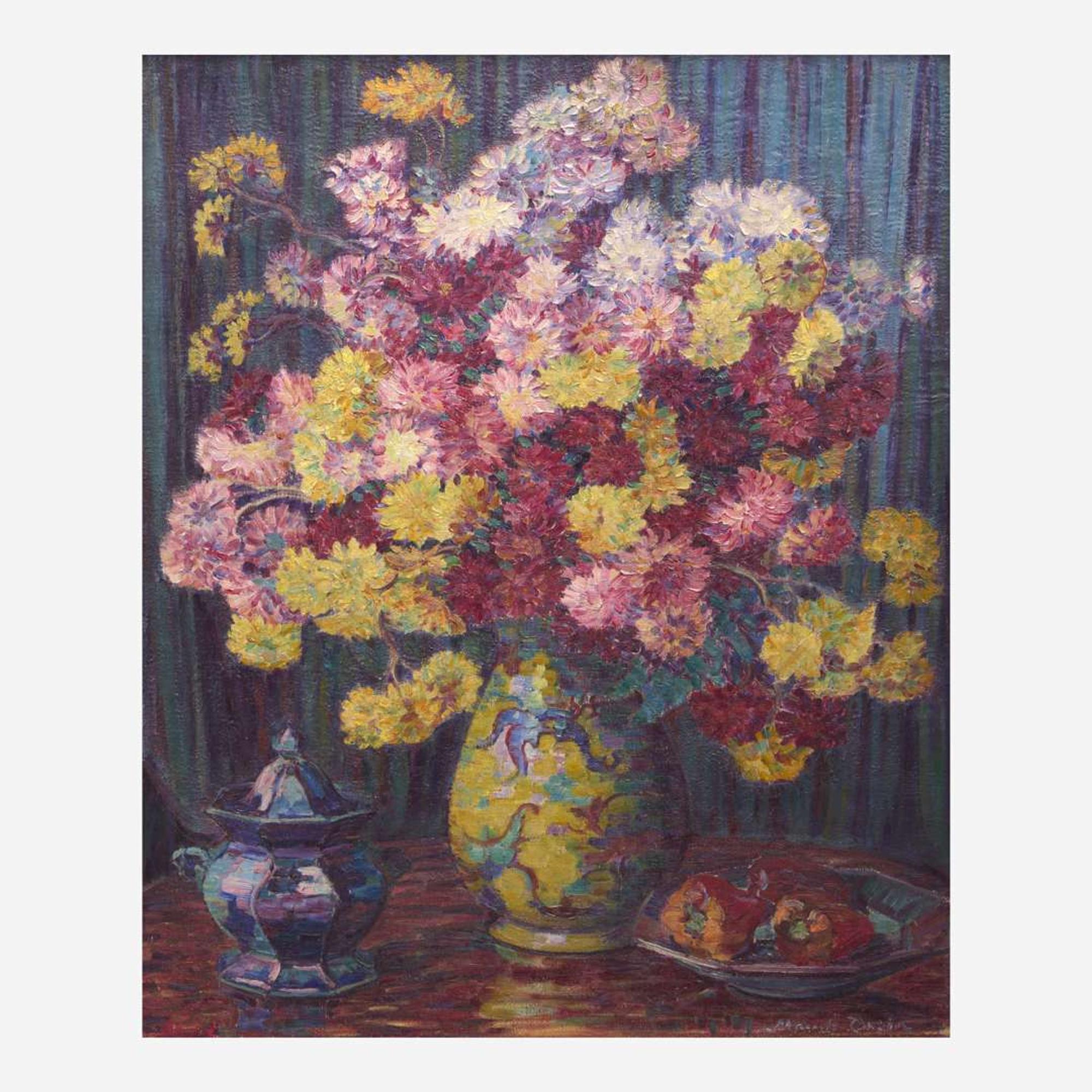 Maude Drein Bryant (American, 1880-1946) Still Life with Mums and Peppers