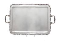 A Mexican Silver Tray, Juvento Lopez Reyes, Mexico City, Mid-20th Century, of rectangular form, the rim and handles worked to show S-sc