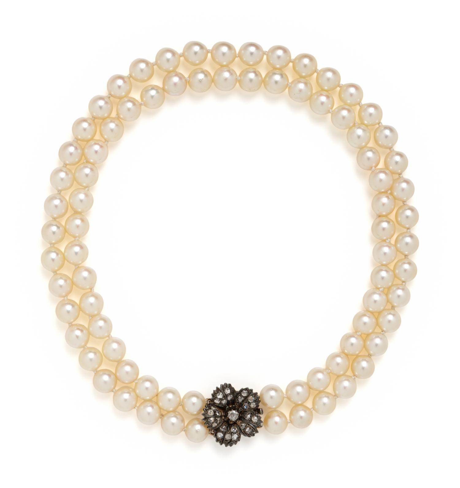 CULTURED PEARL AND DIAMOND NECKLACE