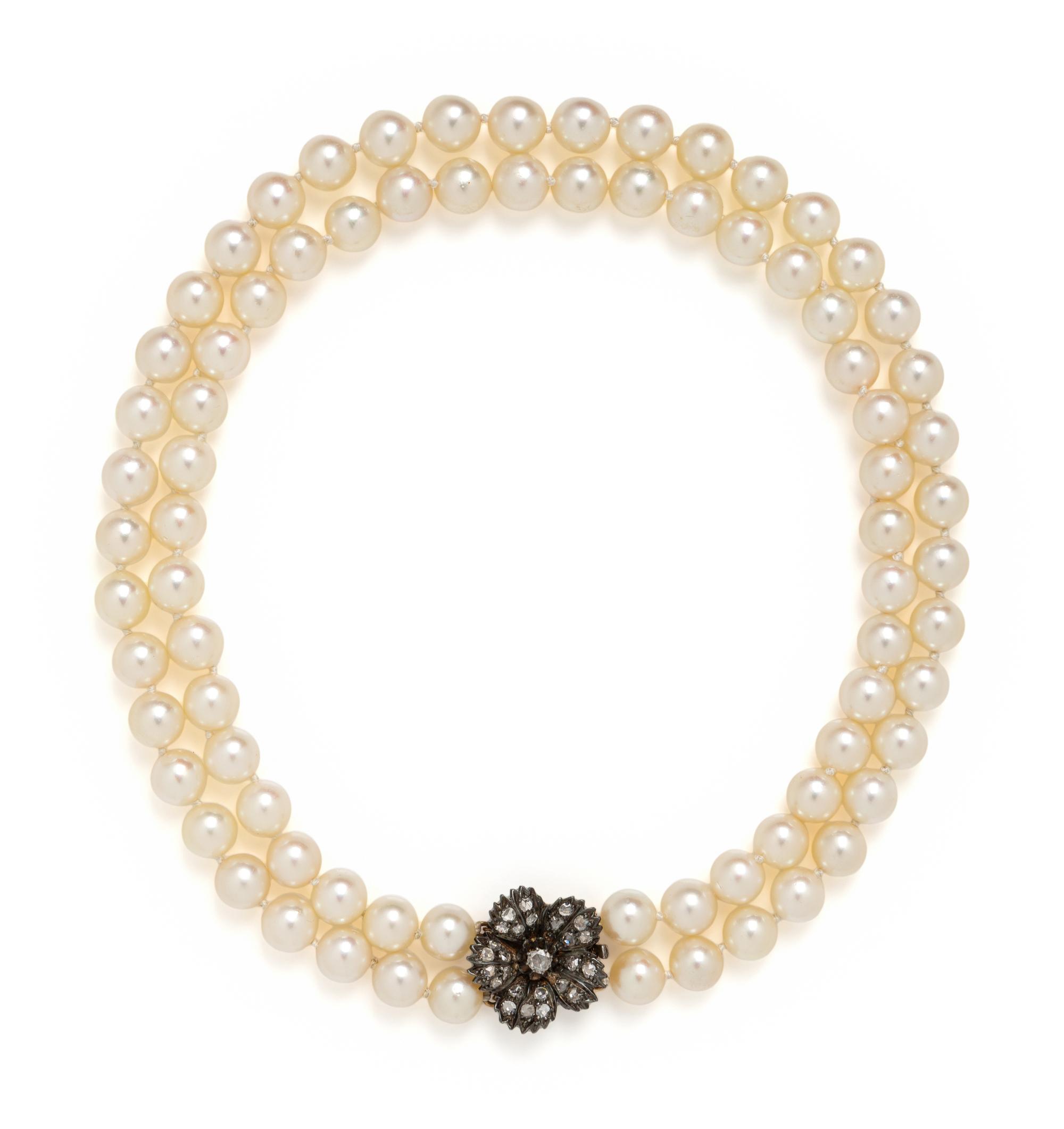 CULTURED PEARL AND DIAMOND NECKLACE