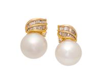 CULTURED SOUTH SEA PEARL AND DIAMOND EARRINGS