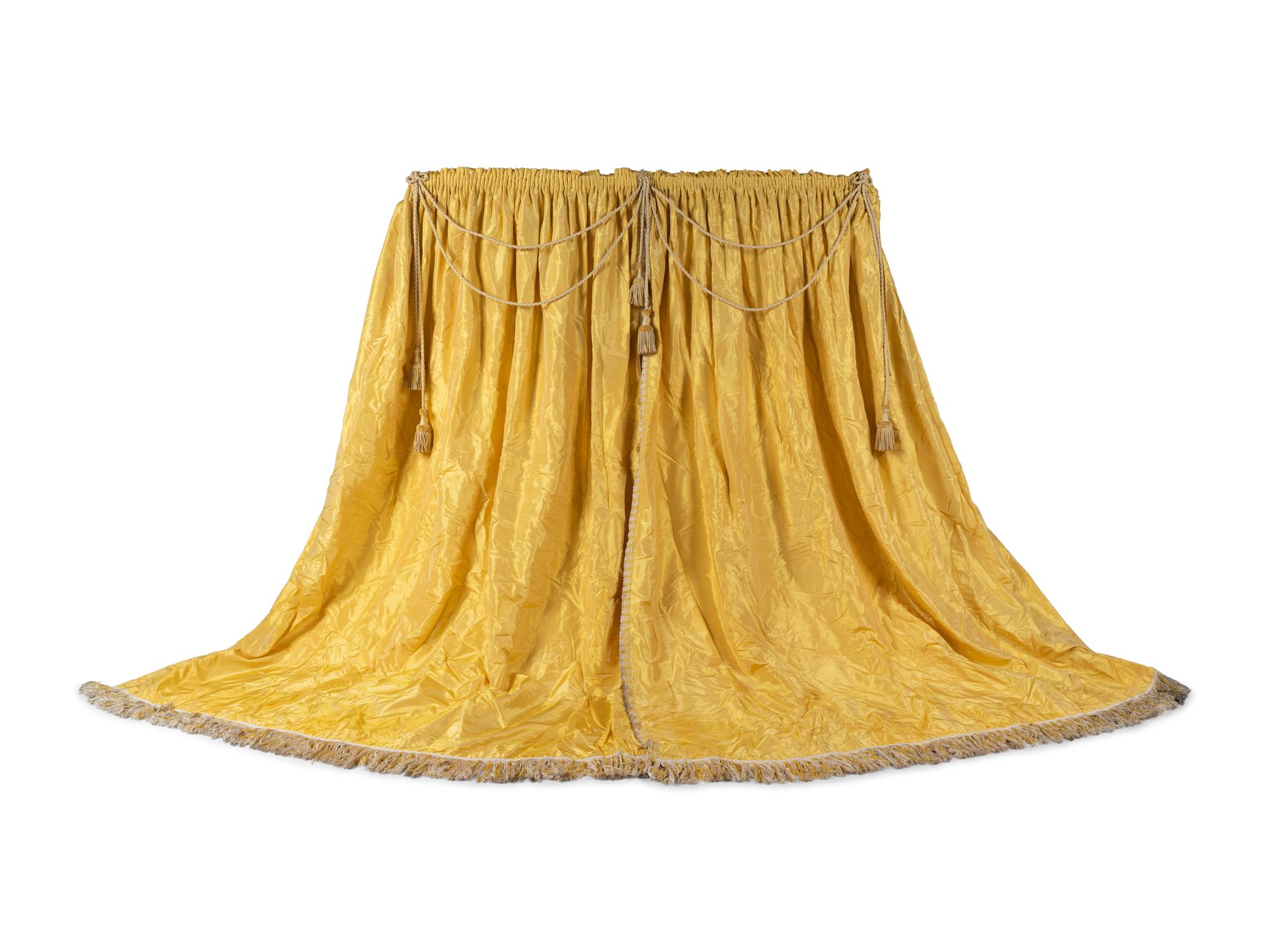 A Set of Three Drapery Panels and Two Drapery Valances