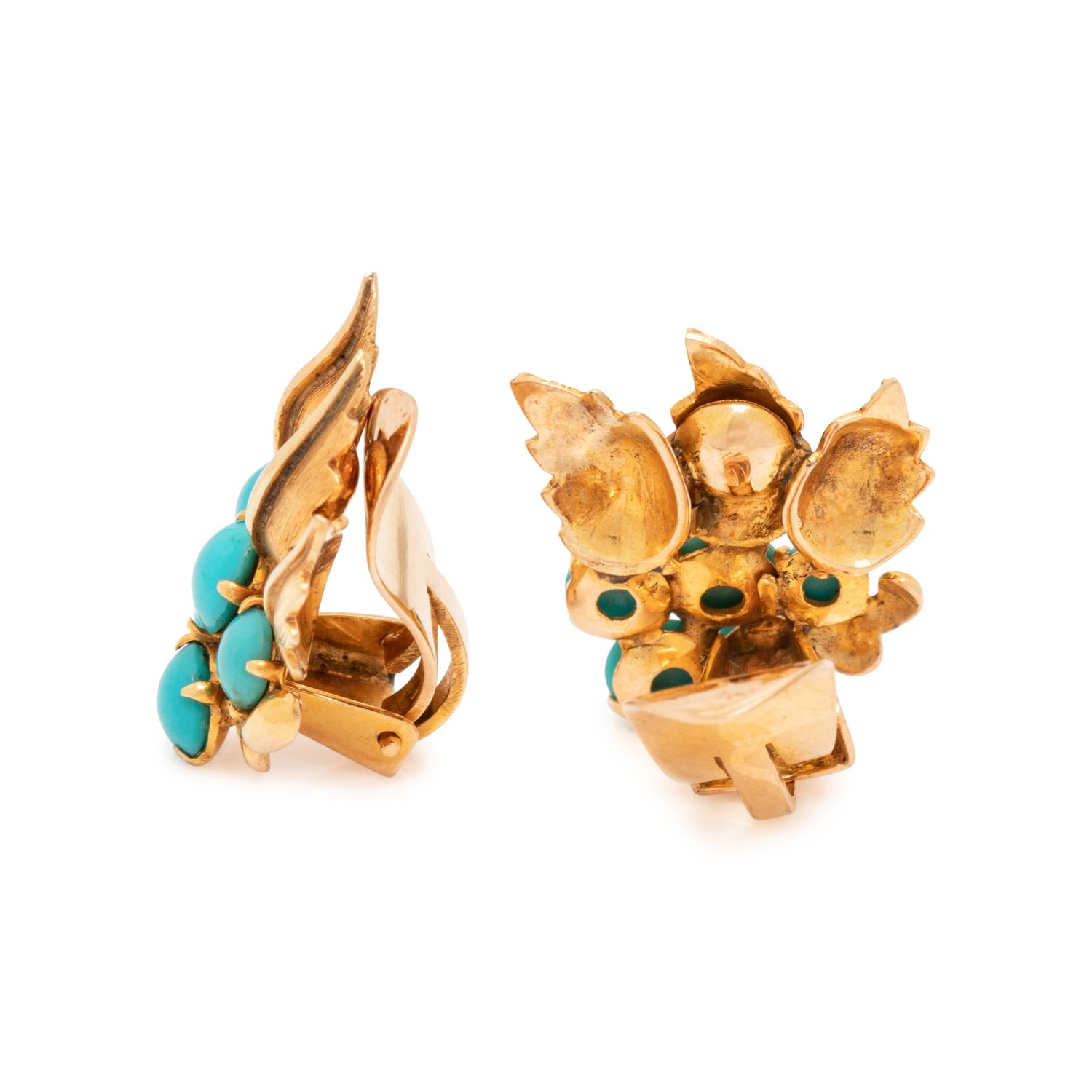 YELLOW GOLD AND TURQUOISE EARCLIPS