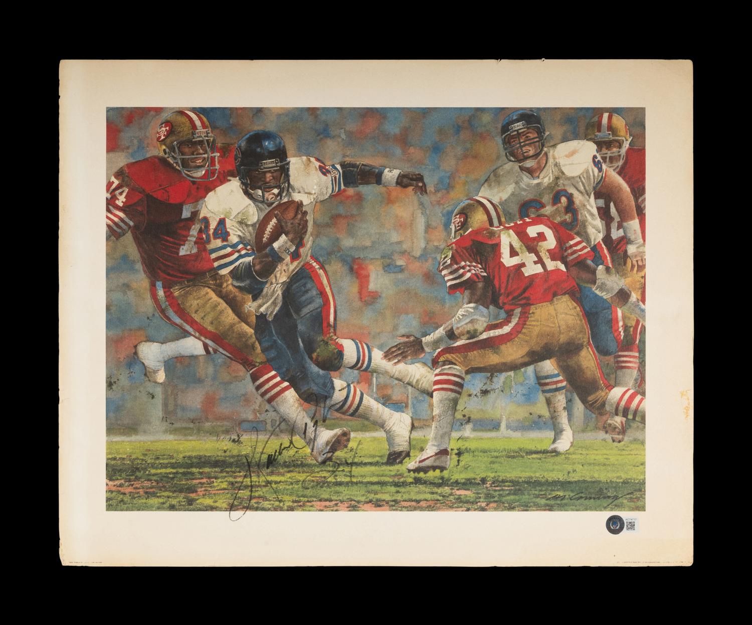 A Walter Payton Signed Autograph Merv Corning Print (Beckett Authentication Services Letter),