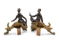 A Pair of Louis XV Style Gilt and Patinated Bronze Figural Chenets