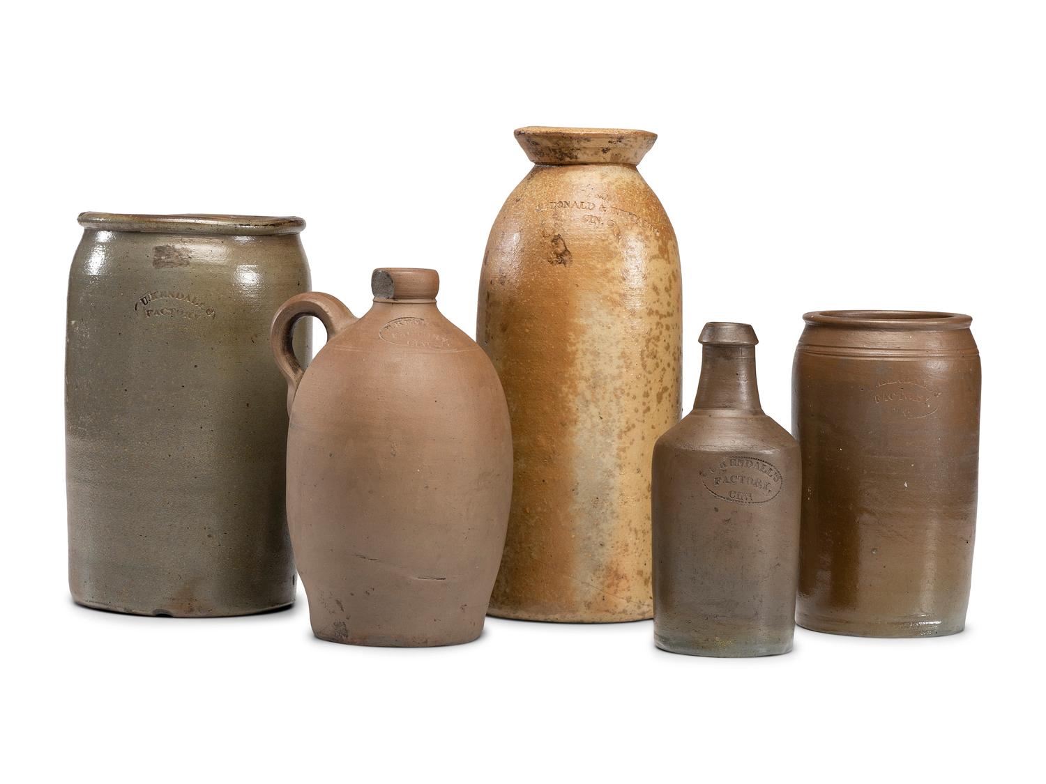 Five Early Cincinnati Stoneware Jugs and Jars
