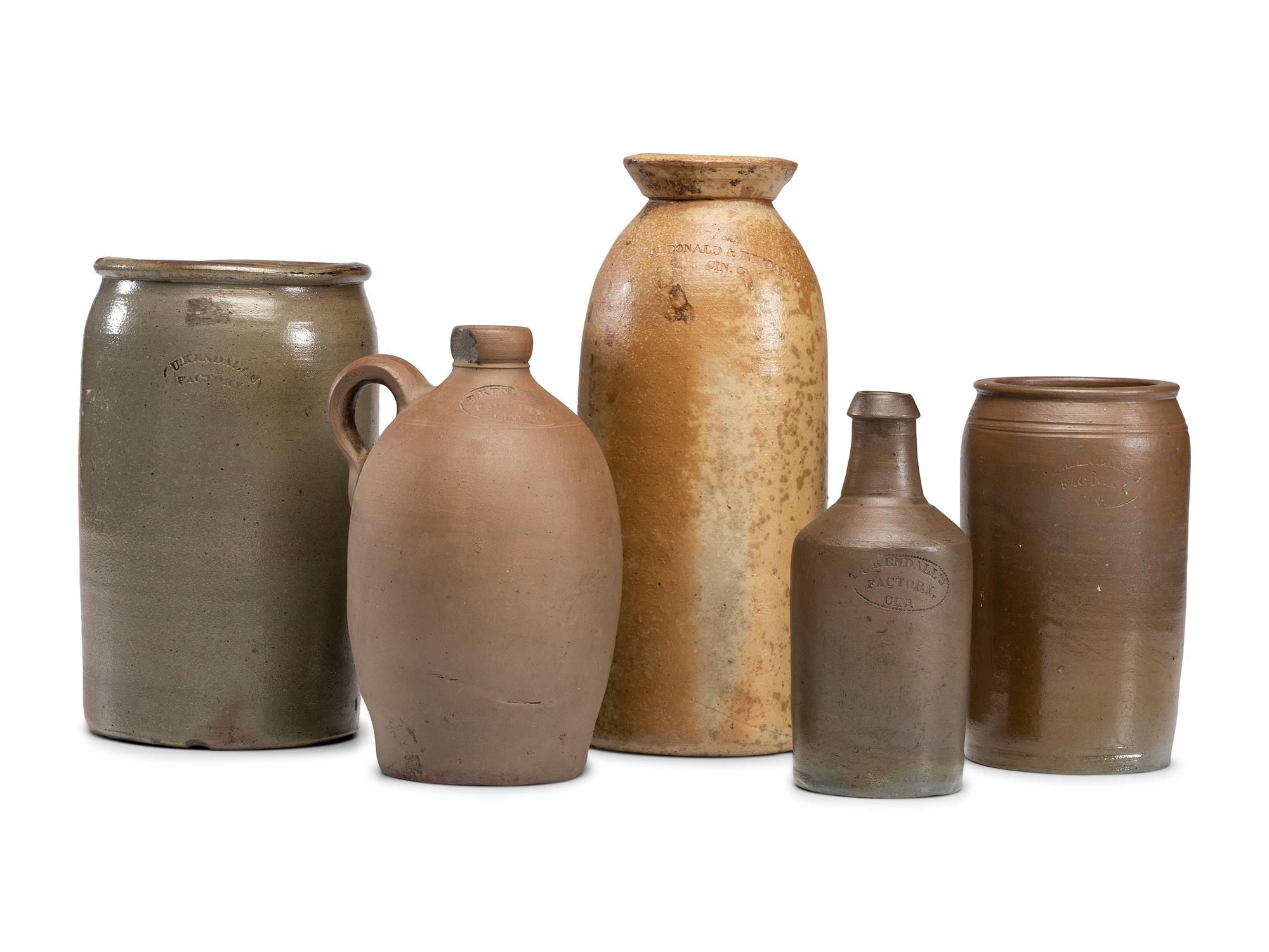 Five Early Cincinnati Stoneware Jugs and Jars