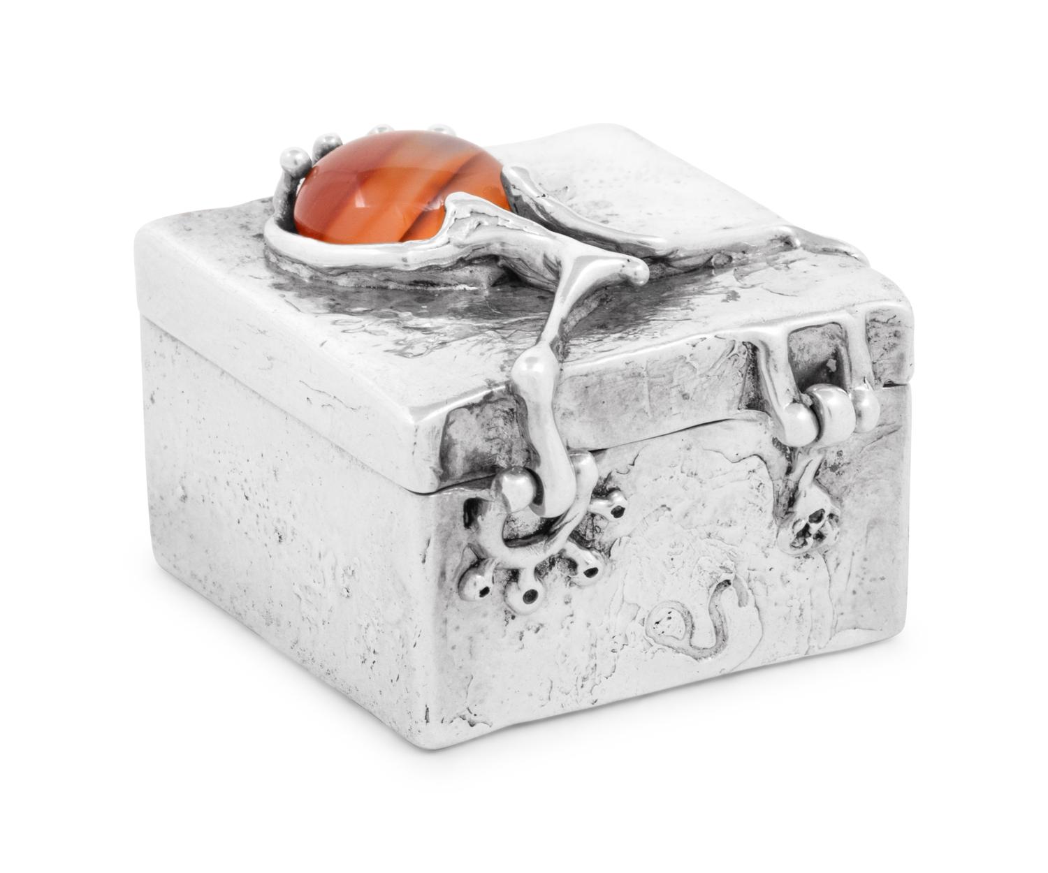 A Modernist Silver and Carnelian Mounted Pill Box