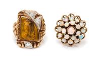 A Collection of Yellow Gold and Multigem Rings, 10.70 dwts.