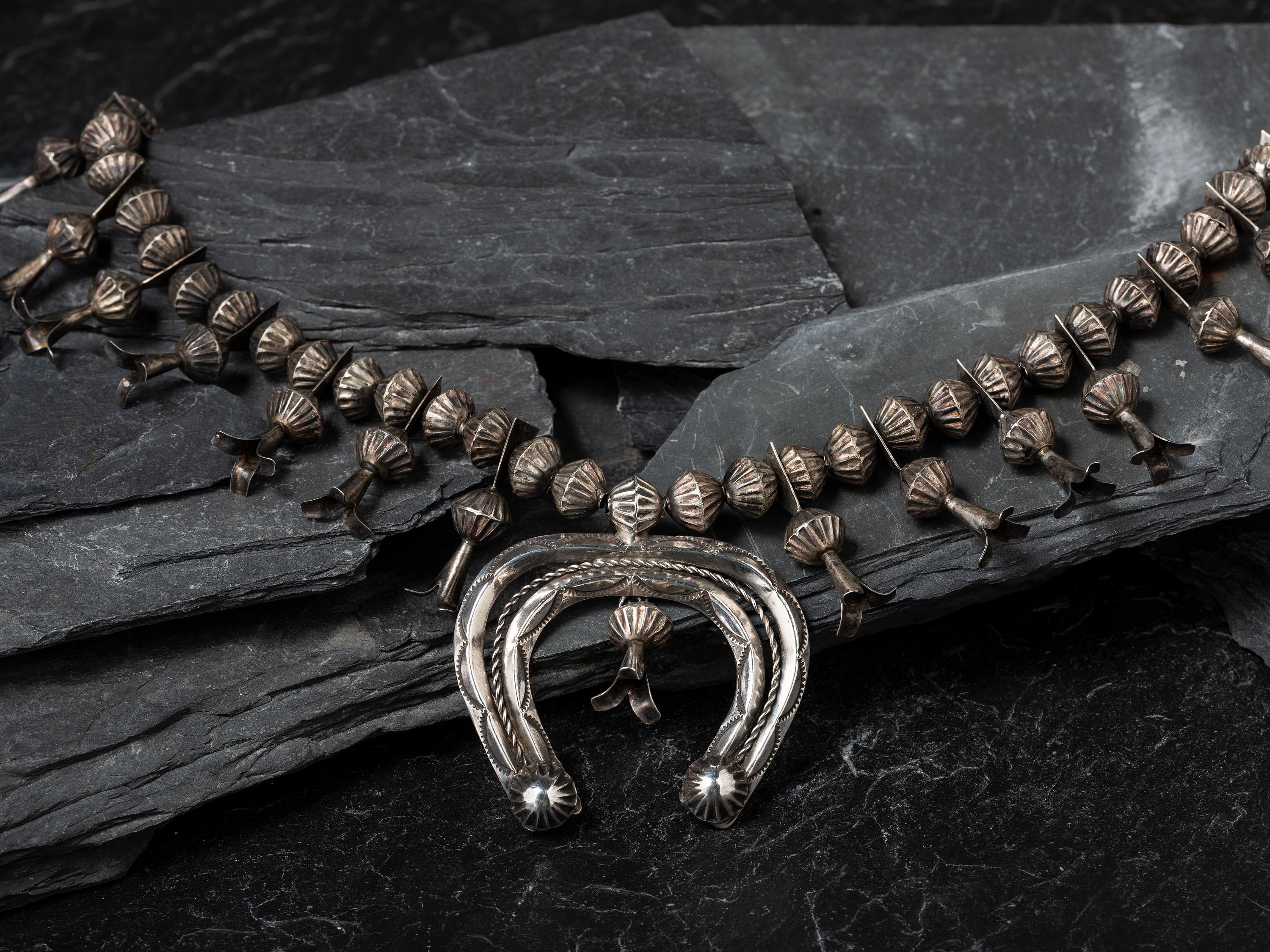 Navajo Silver Squash Blossom Necklace and Matching Earrings