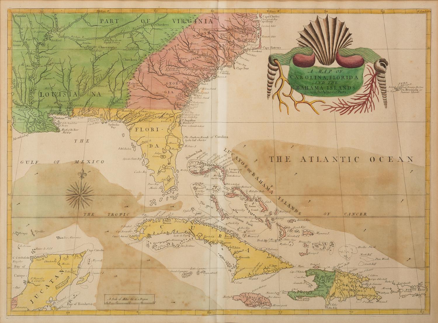 CATESBY, Mark (1679?-1749). A Map of Carolina, Florida and the Bahama Islands with the Adjacent Parts. London, 1731-43.