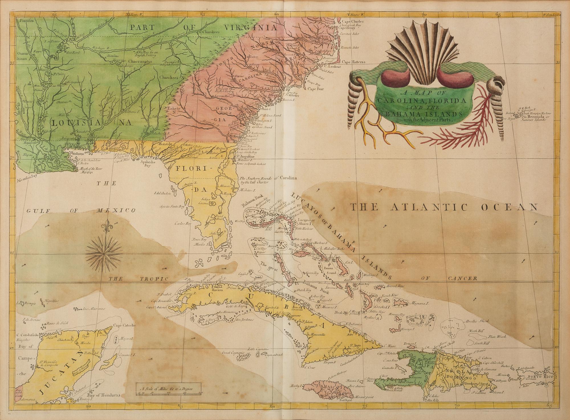 CATESBY, Mark (1679?-1749). A Map of Carolina, Florida and the Bahama Islands with the Adjacent Parts. London, 1731-43.