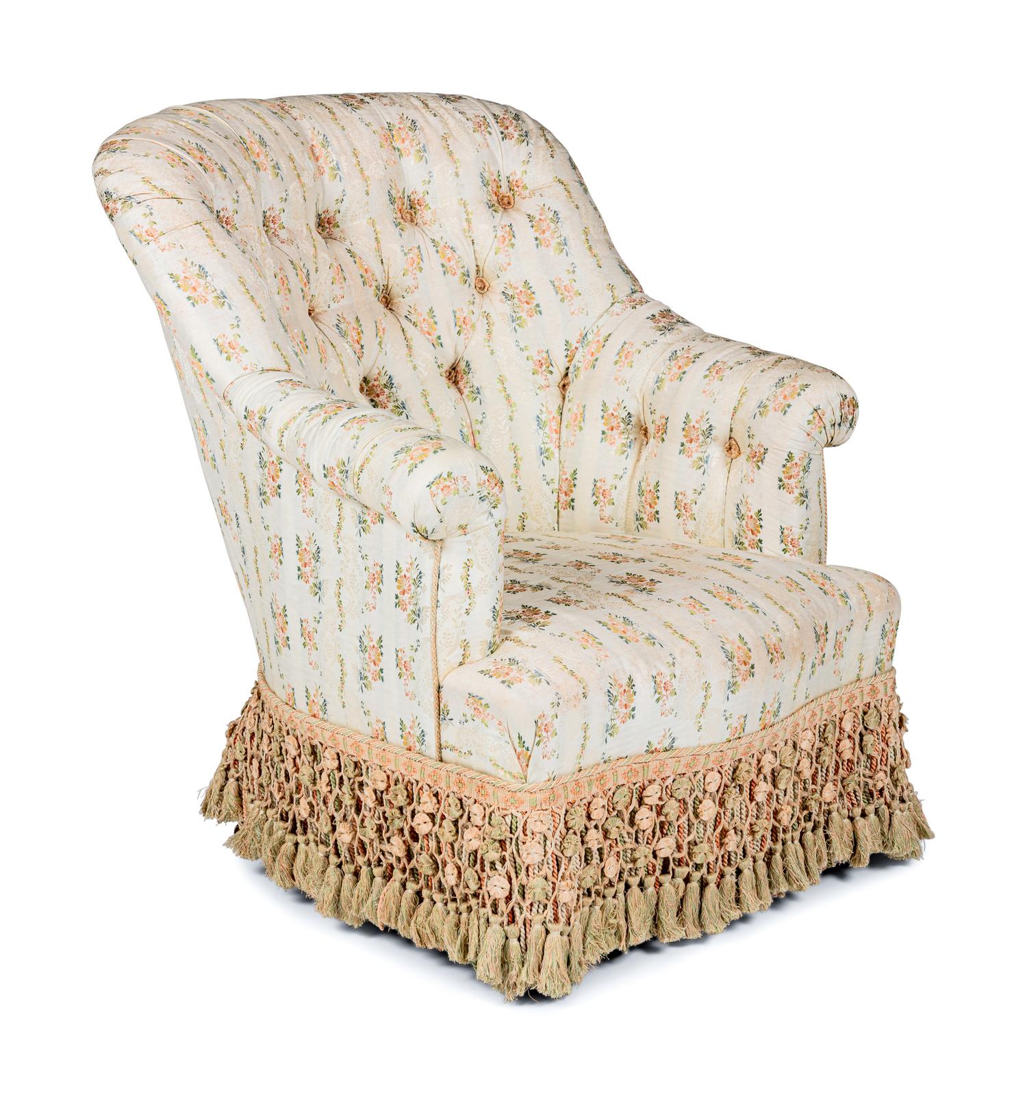 A Napoleon III Style Custom Upholstered Button-Tufted Tub Chair