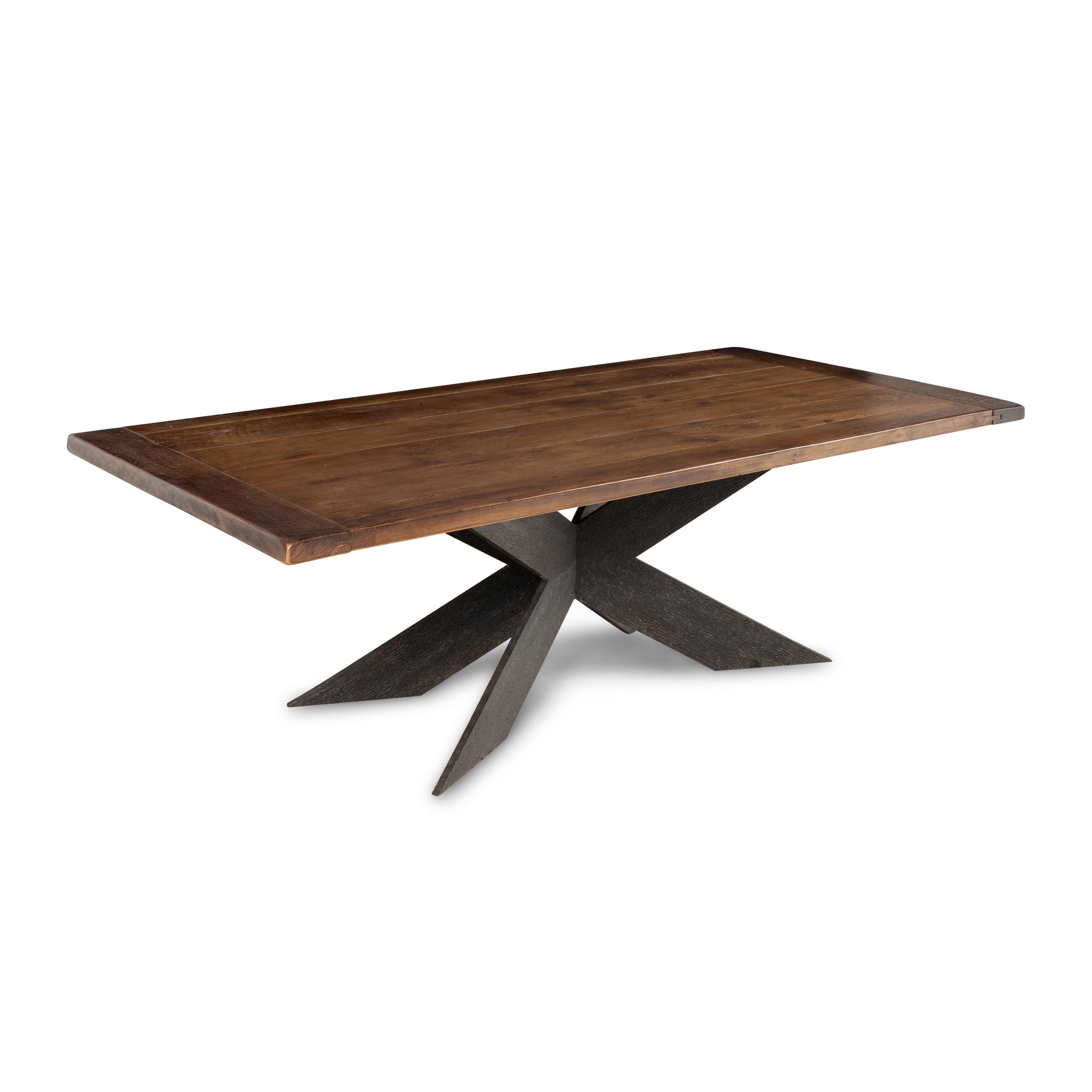 A Custom Rustic-Style Oak and Iron Dining Table