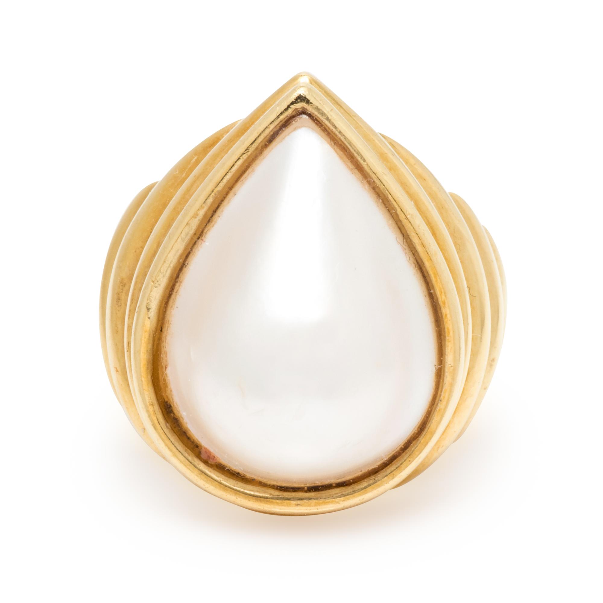 A Yellow Gold and Cultured Mabe Pearl Ring,