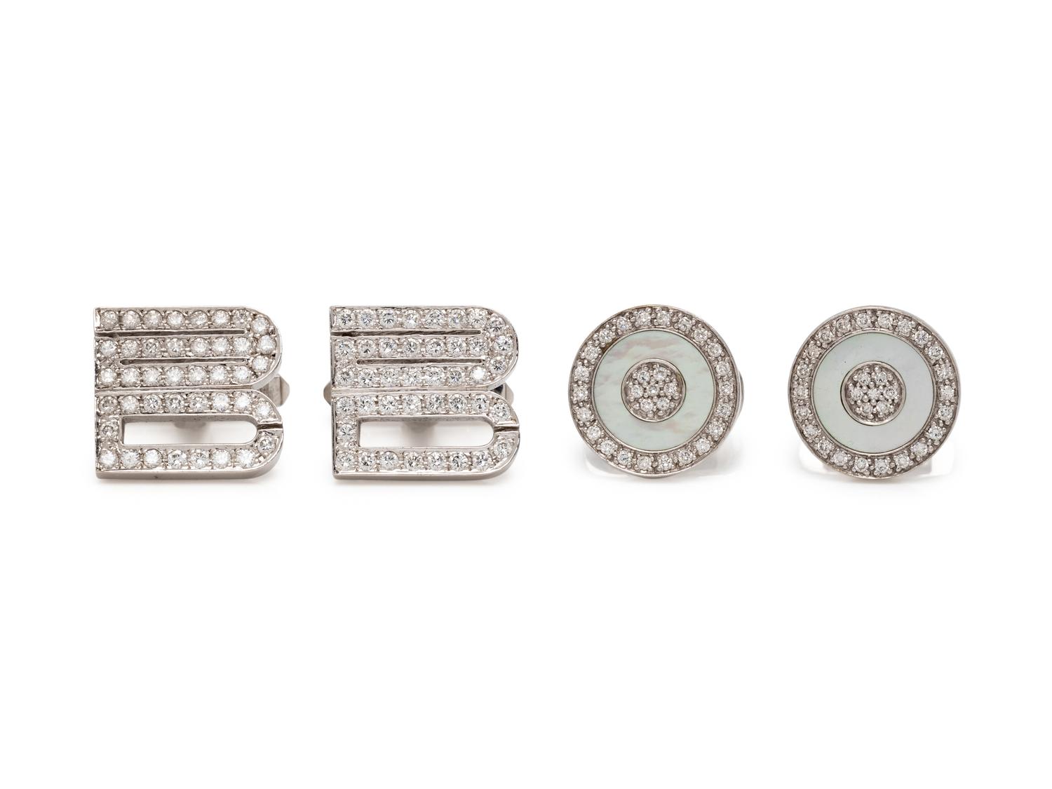 TWO PAIRS OF WHITE GOLD AND DIAMOND CUFFLINKS