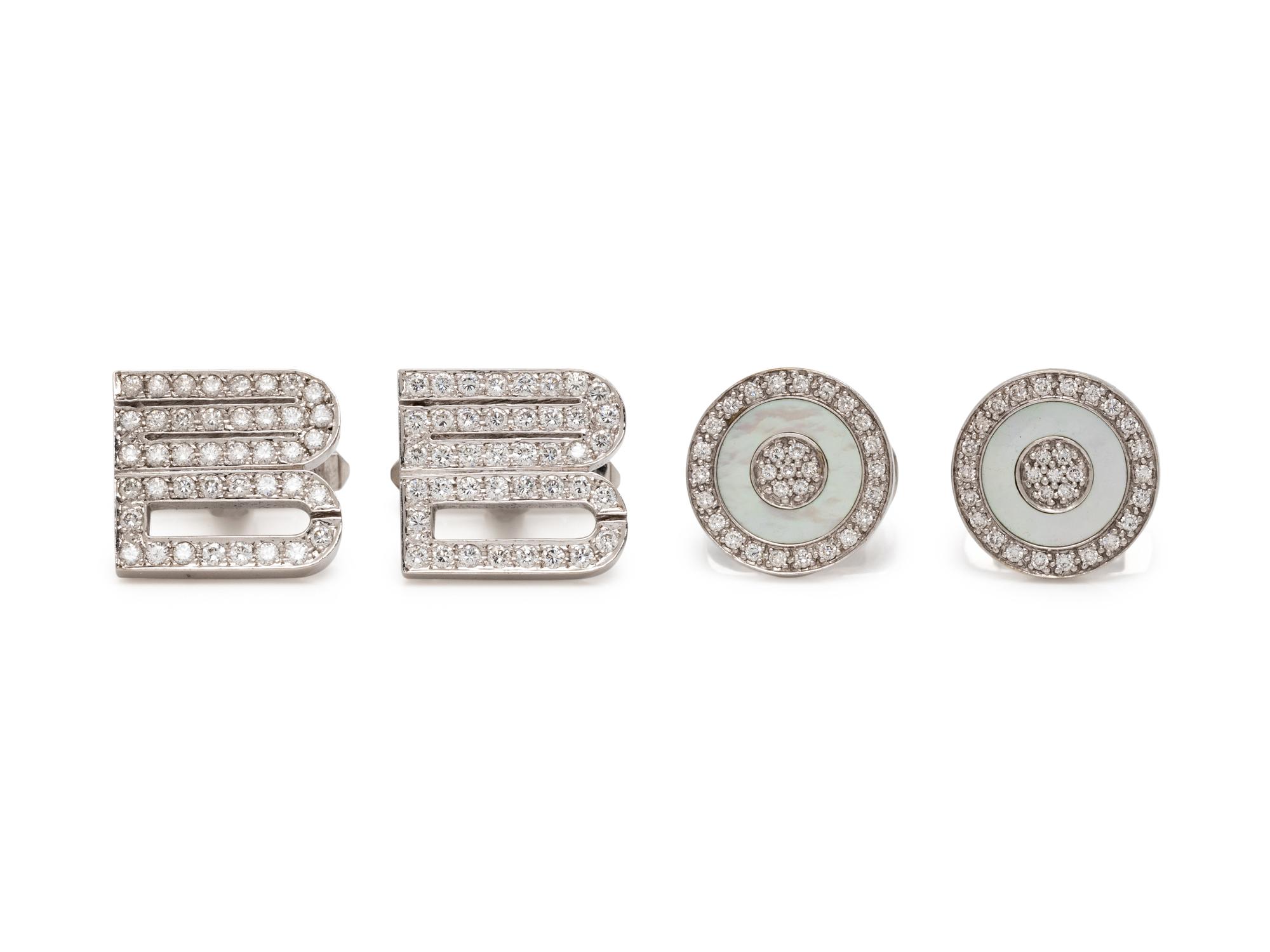 TWO PAIRS OF WHITE GOLD AND DIAMOND CUFFLINKS