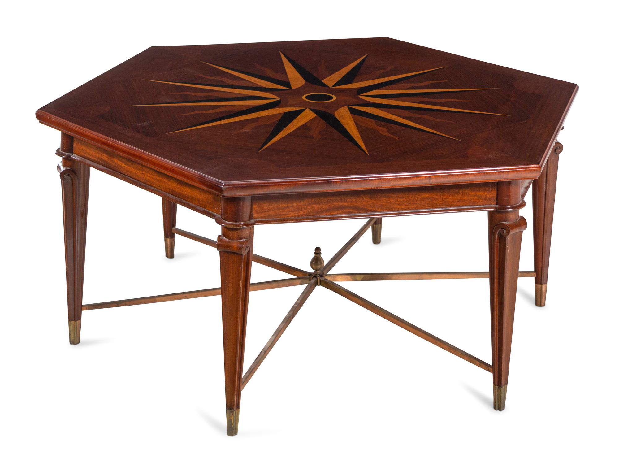 A French Gilt Bronze Mounted Marquetry Low Table by Jean-Maurice Rothschild (French, 1902-1998)