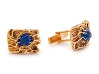 A Pair of Yellow Gold and Lapis Lazuli Cufflinks,