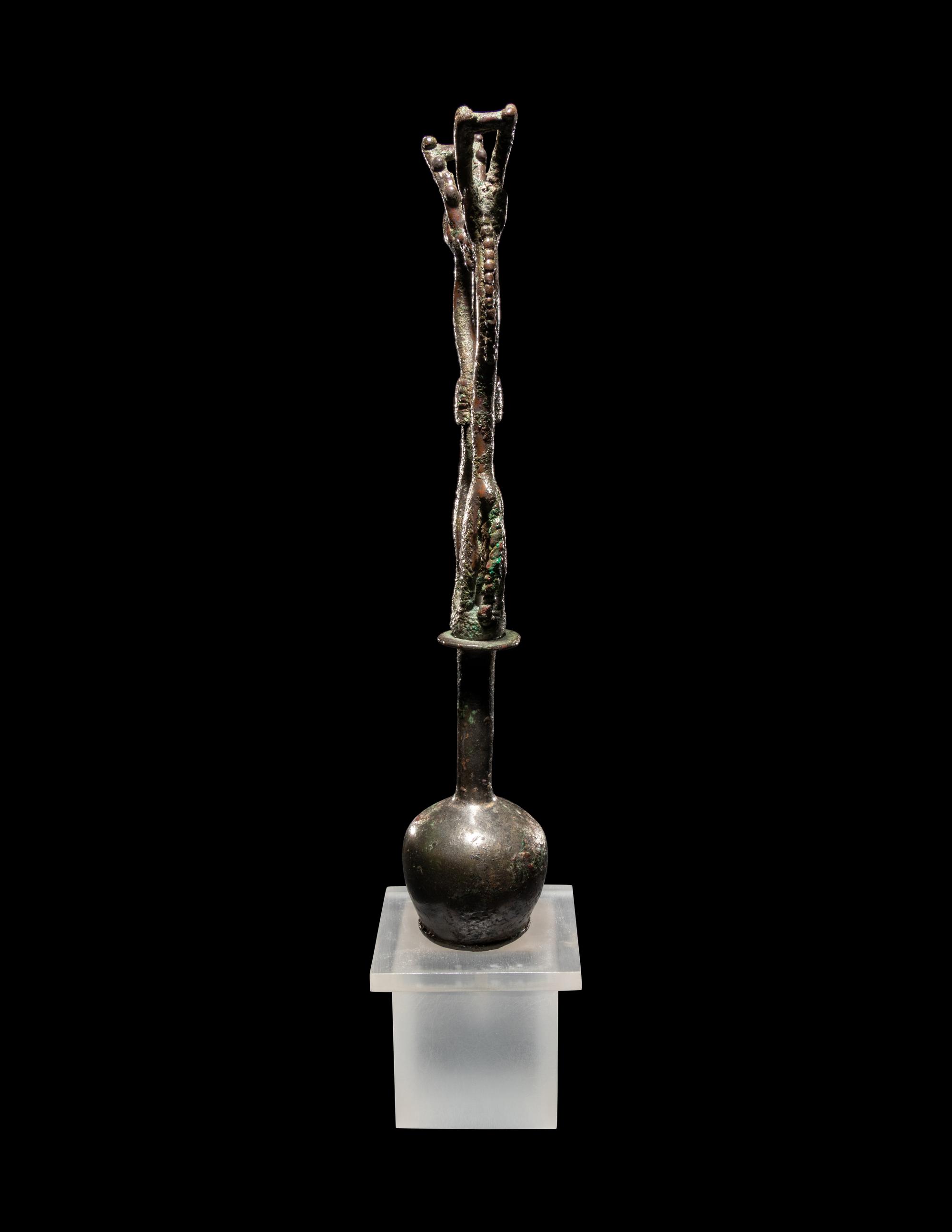 A Luristan Bronze Standard Finial with Two Ibexes