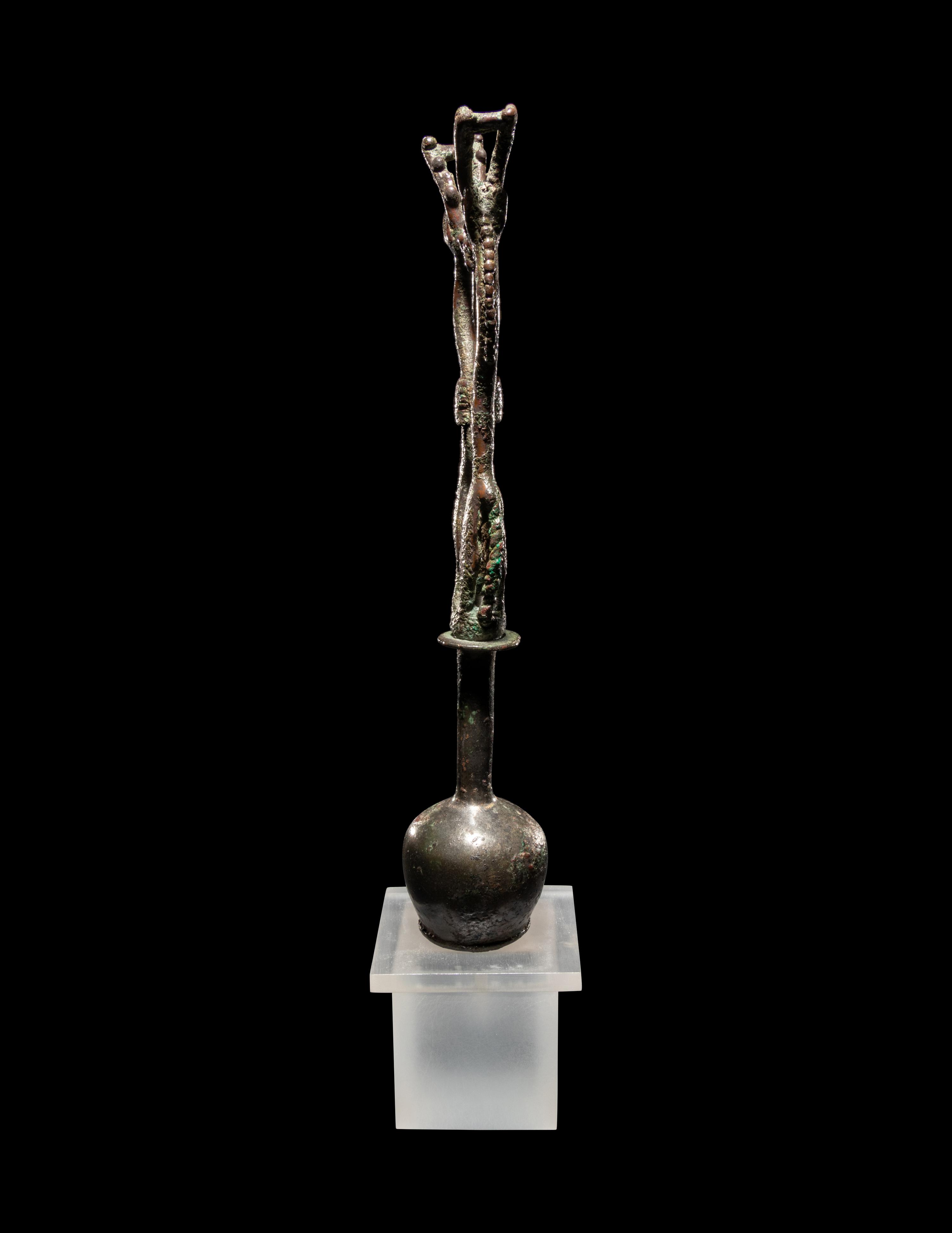 A Luristan Bronze Standard Finial with Two Ibexes