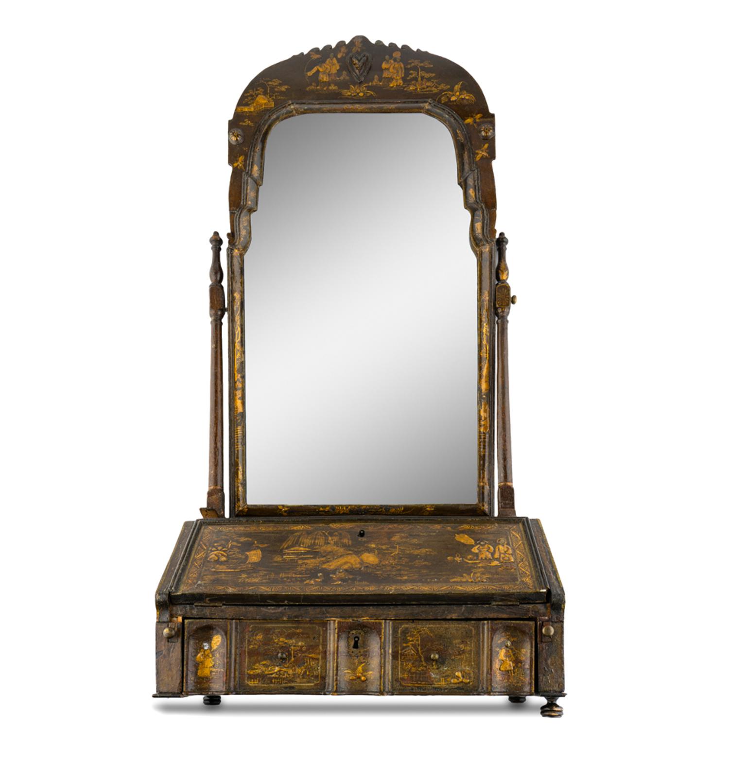 A George I Black and Gilt-Japanned Dressing Mirror