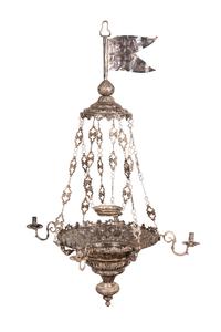 A Pair of Mexican Colonial Silver Four-Light Chandeliers