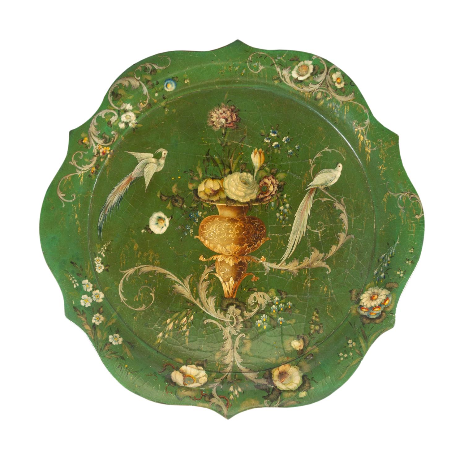 Two English Polychrome-Decorated Papier-Mache Trays
