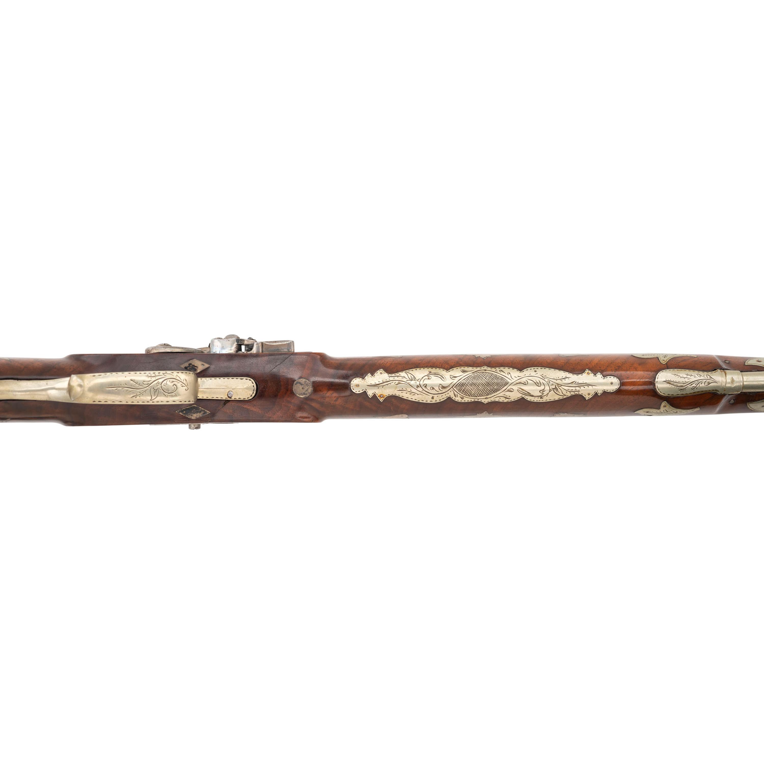 Ornate 19th Century German Silver Decorated Heavy Barrel Flintlock Rifle Signed "S.S."