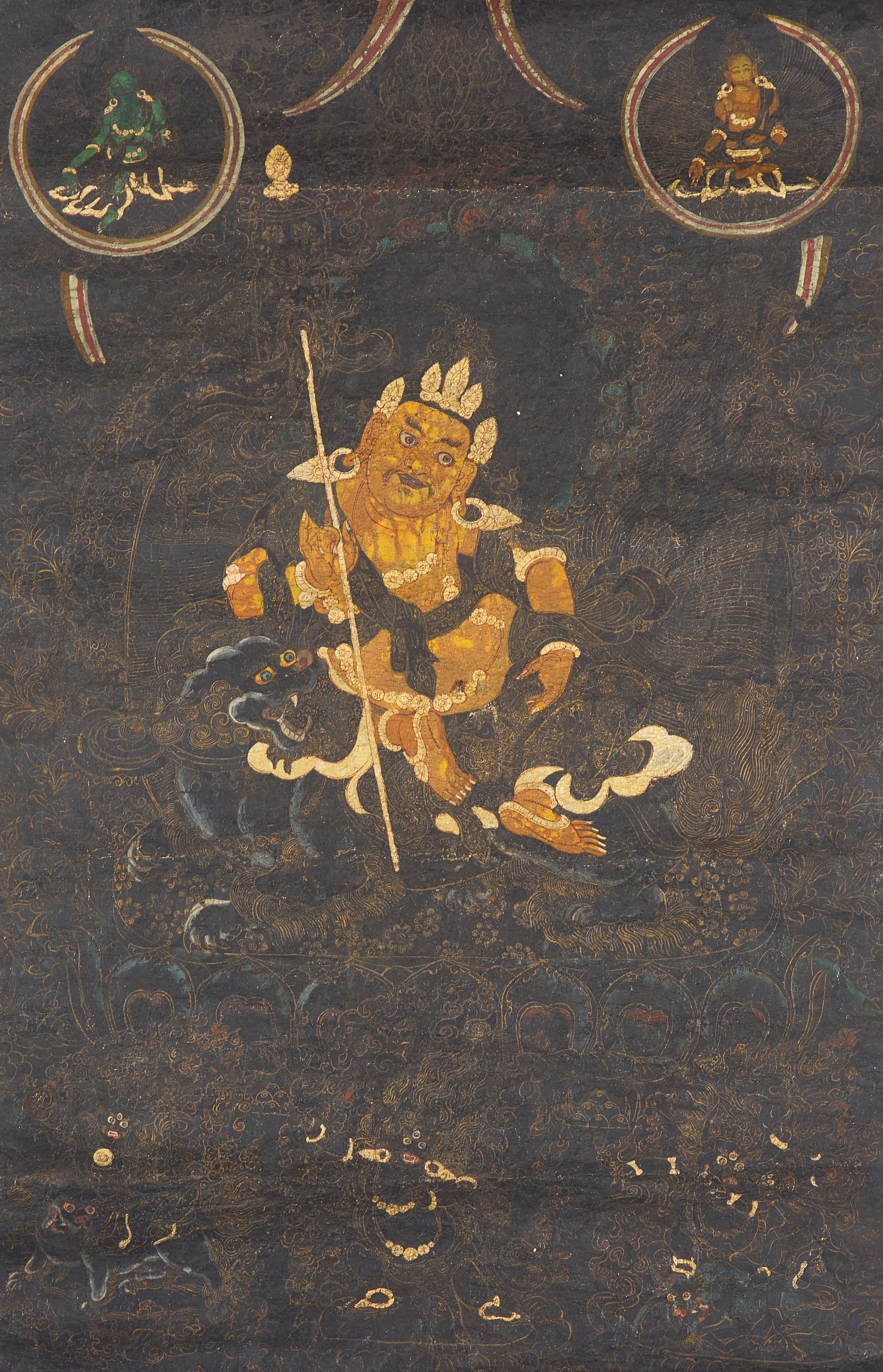A Tibetan Thangka of Kubera, 18th/19th Century — 18-19世纪西藏财宝天王黑唐卡