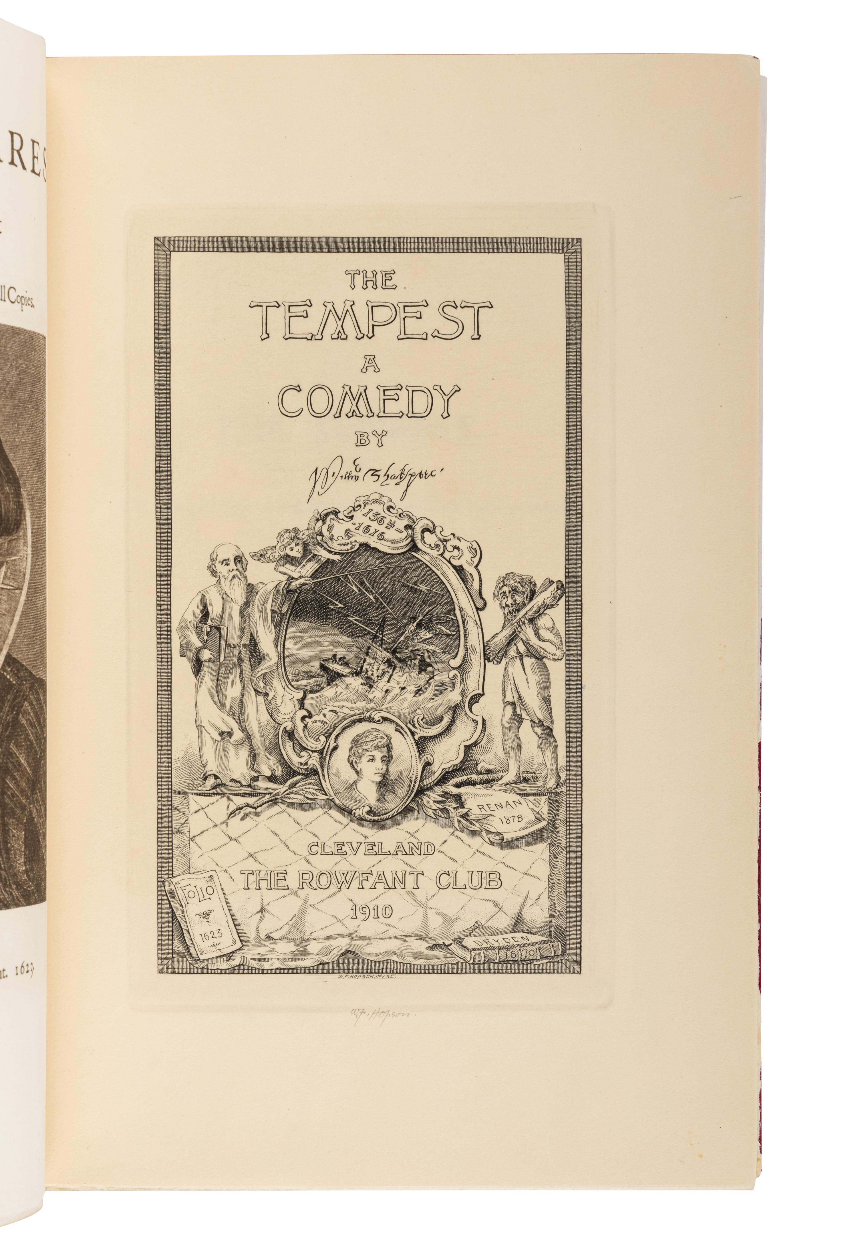 [ROWFANT CLUB]. SHAKESPEARE, William (1564-1616). The Tempest, A Comedy . Cleveland: The Rowfant Club, 1910.
