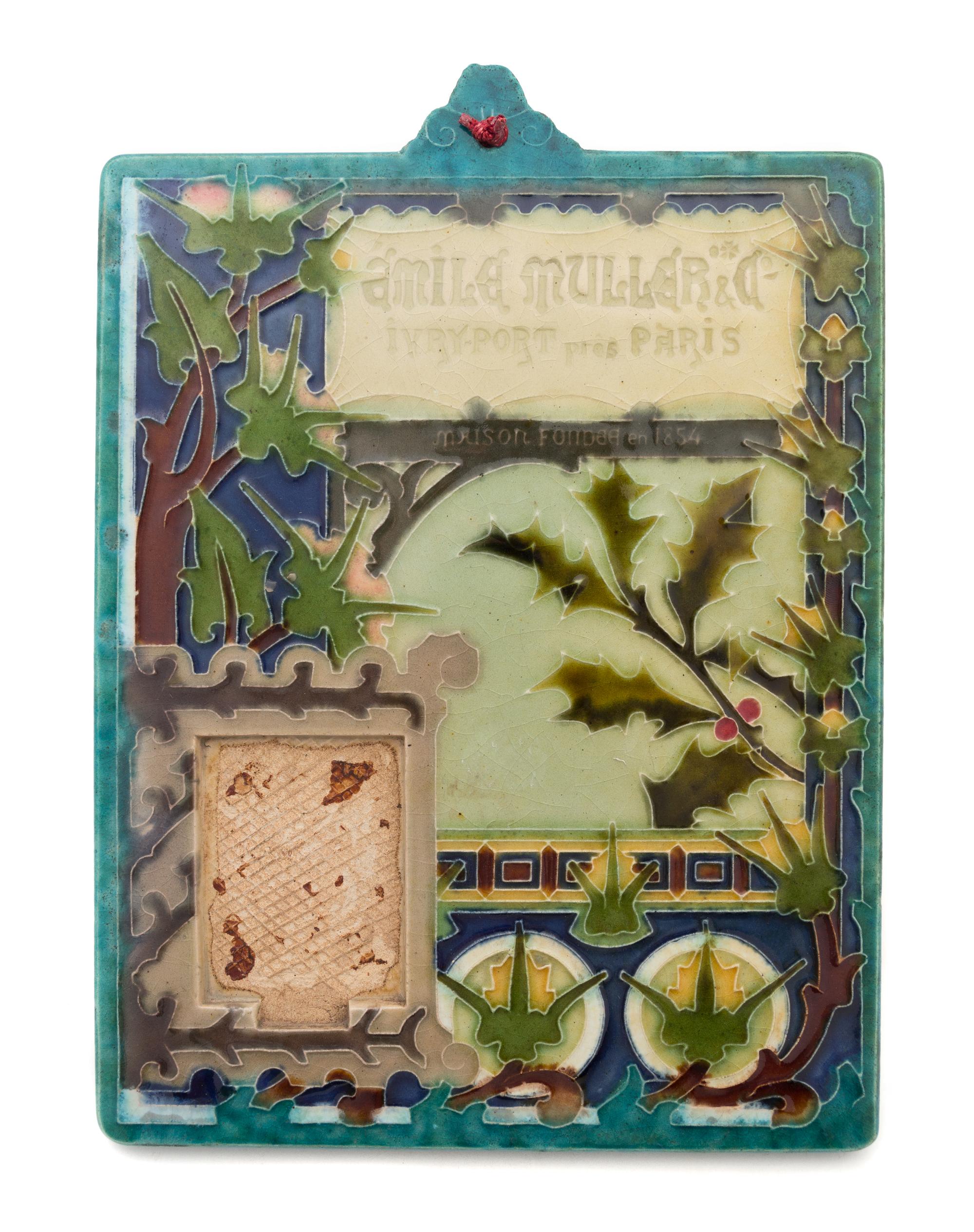 A French Art Nouveau Ceramic Plaque Height 12 7/8 x 9 3/8 inches. — EMILE MULLER & CO.