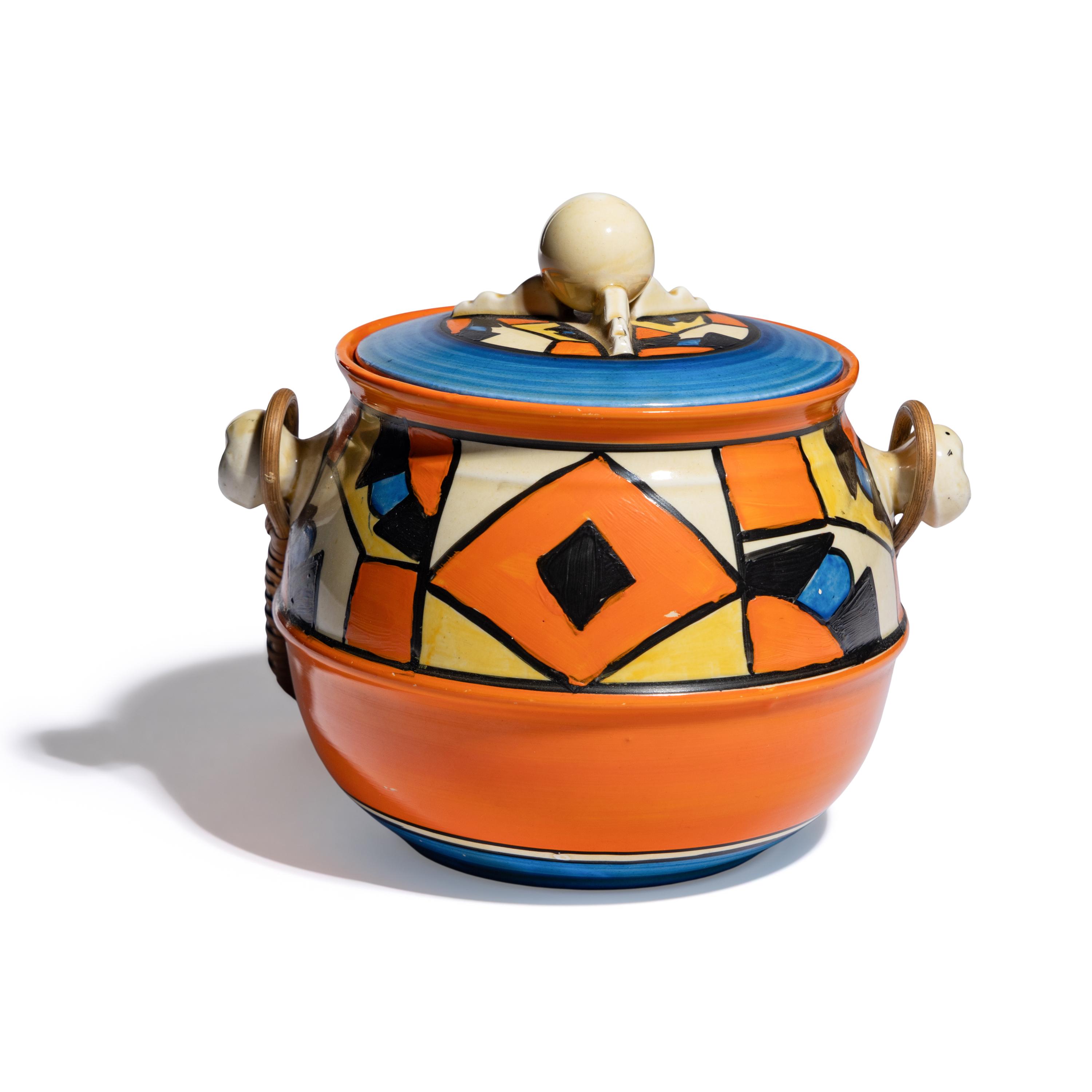 Clarice Cliff (English, 1899-1972) — Diamonds pattern Biscuit Barrel