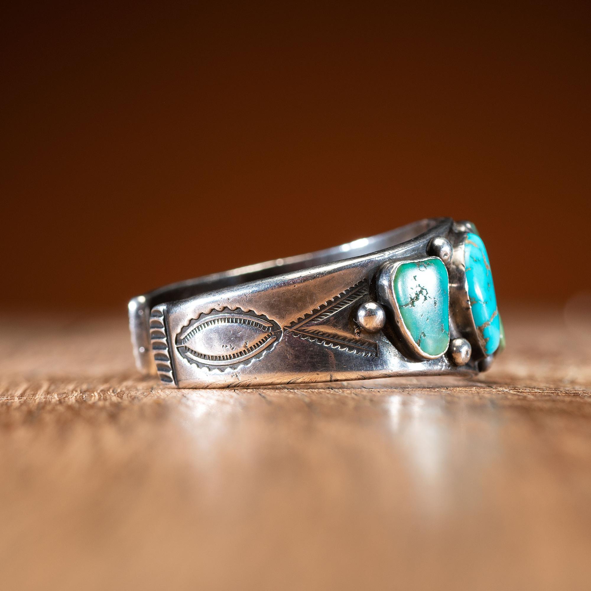 Heavy Navajo Silver and Turquoise Cuff Bracelet