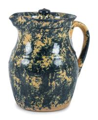 An Ohio Blue Sponge Painted Pitcher and Pig Bank