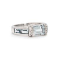 Two White Gold, Diamond, Garnet, and Aquamarine Stacking Rings