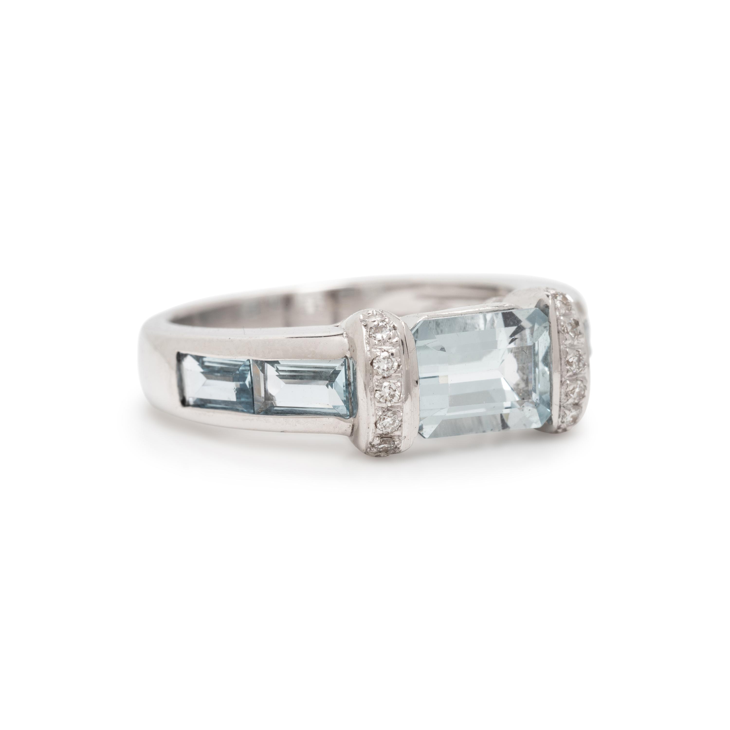 Two White Gold, Diamond, Garnet, and Aquamarine Stacking Rings