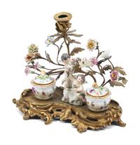A French Gilt Bronze and Porcelain Inkwell
