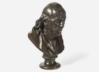 After Jean-Antoine Houdon (French, 1741-1828), Patinated bronze bust of Benjamin Franklin (1706-1790), cast by Ferdinand Barbedienne Fondeur (French, 1810-1892), Paris, France